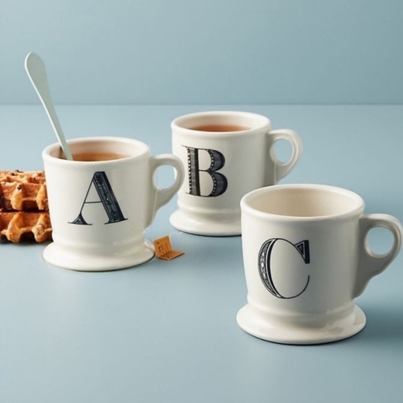 Anthropologie Monogram Initial Letter Mug Coffee Tea Cup Black White E & F - Picture 1 of 11